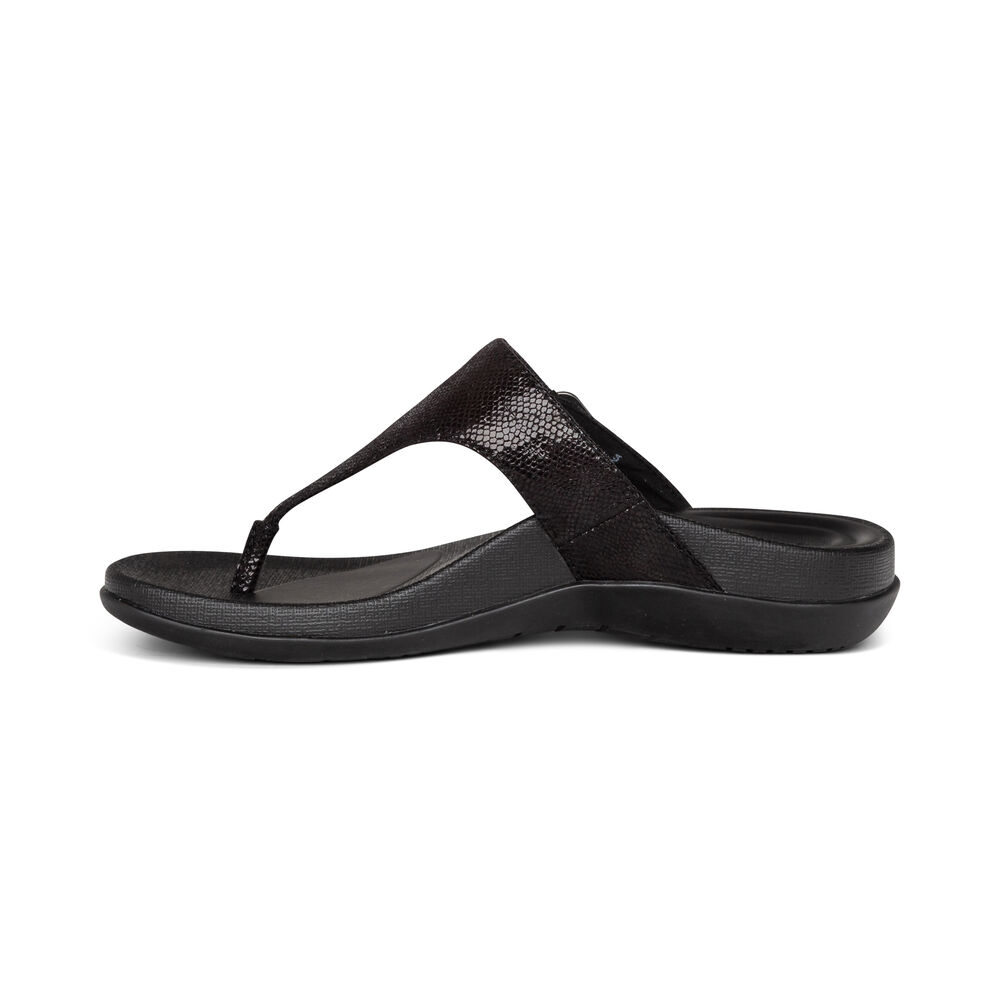 Aetrex Women's Rita Adjustable Flip Flops - Black | USA I3X7RKW